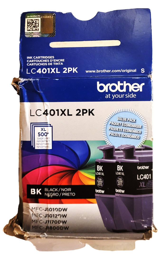 Brother LC401XL Black 2 Pack New with Deformed and Ripped Box Exp: 03-2027