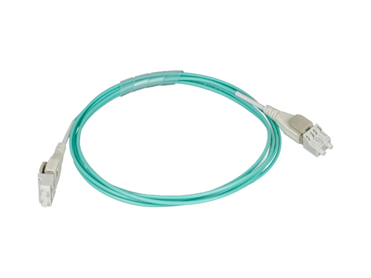Monoprice OM3 Fiber Optic Cable 5m Aqua Reverse Polarity LC/LC Uniboot 50/125
