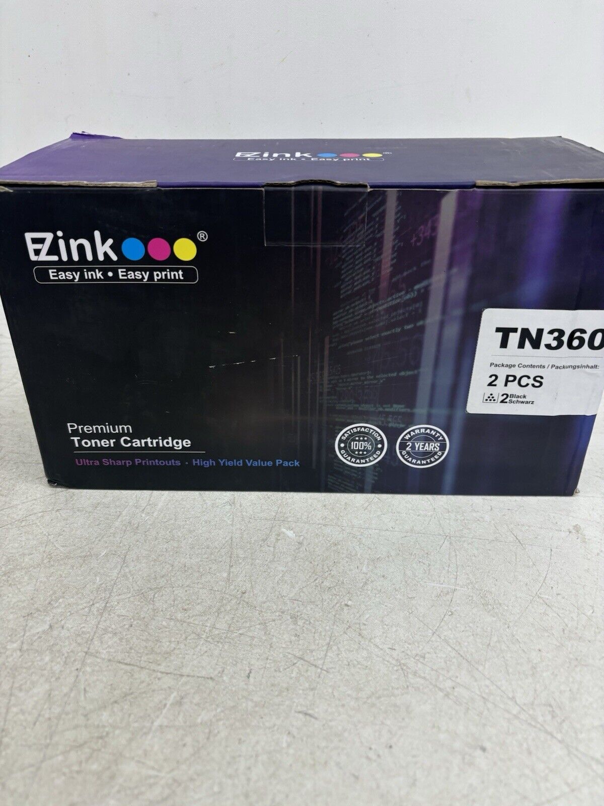 TWO (2) EZink EZ Ink TN360 TN-360 Black Toner Cartridge (one Is NIB One Opened)