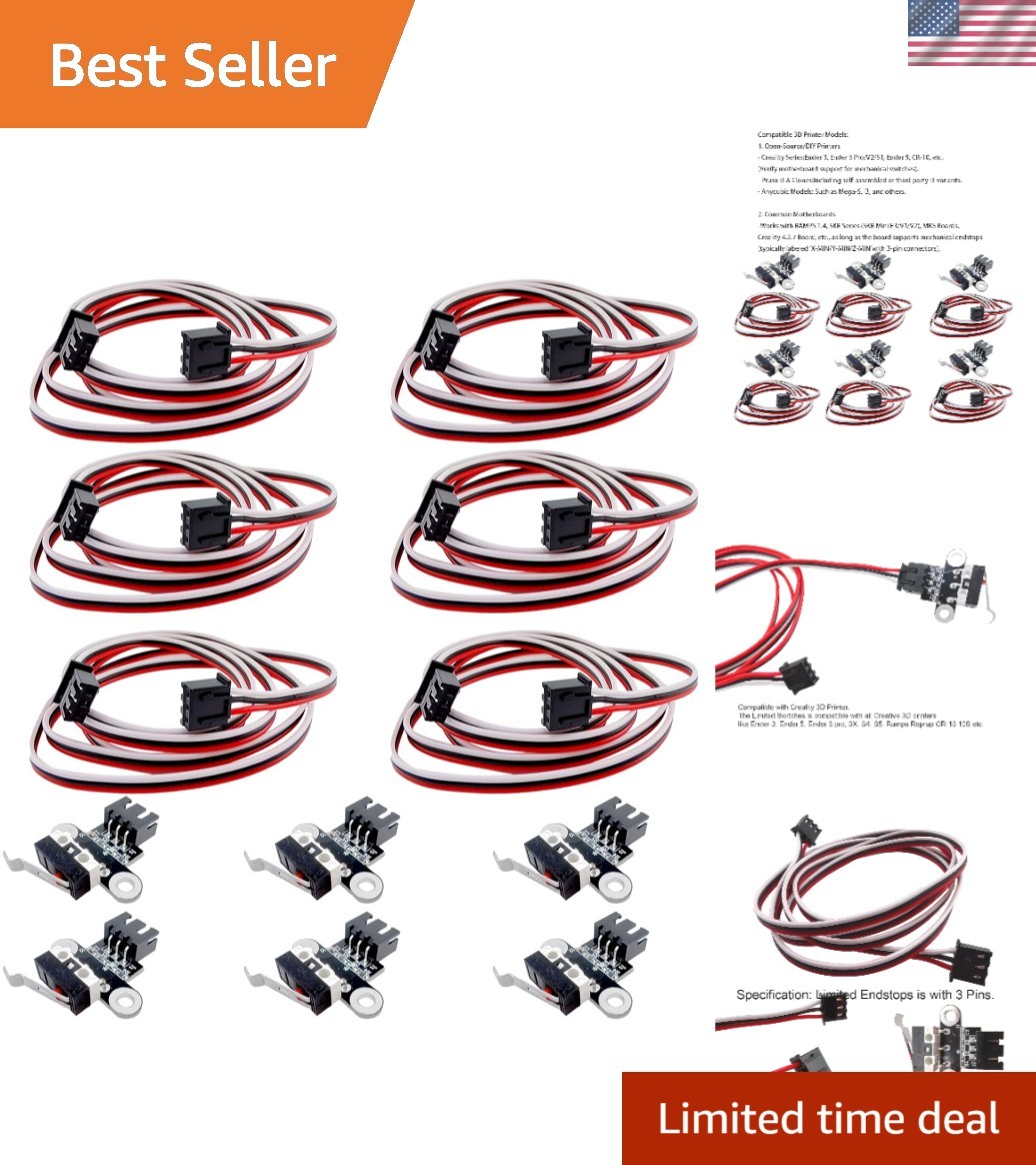 6Pcs 3D Printer Endstop Limit Switch and Ender 3 Limit Switch Cables 3 Pin fo...