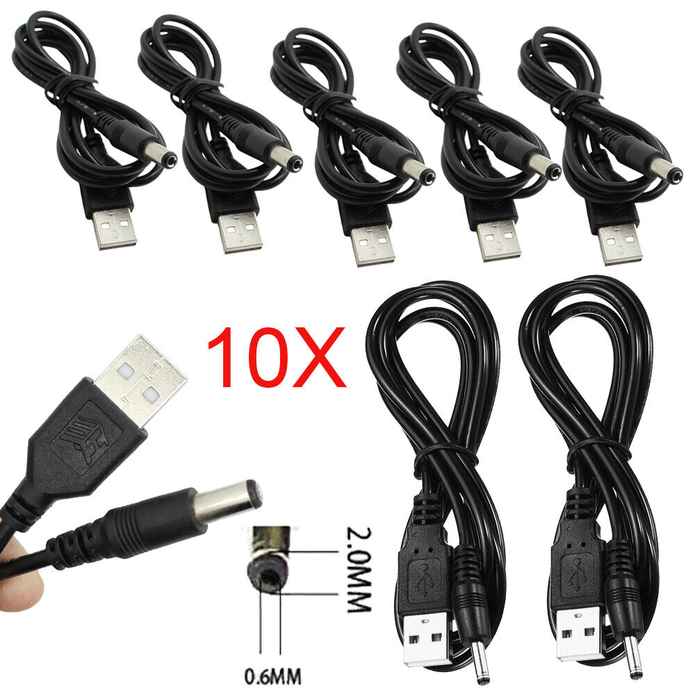 10 PCS 3ft 100cm USB to 2.0mm x 0.6mm Male Coaxial Barrel 5V DC Power Cable US