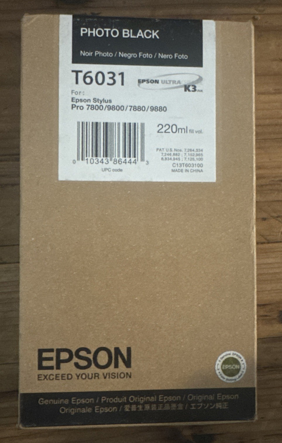 Epson Genuine Photo Black Inkjet Cartridge T6031 C13T603100 Pro 7800 9800