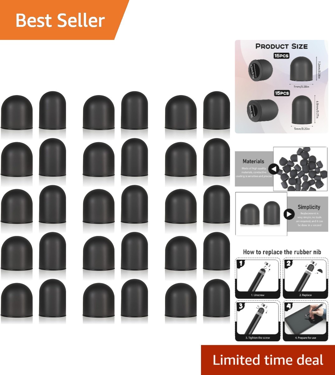 Replacement Stylus Tips - 30 Pcs Black Silicone Nibs for Touch Screen Devices