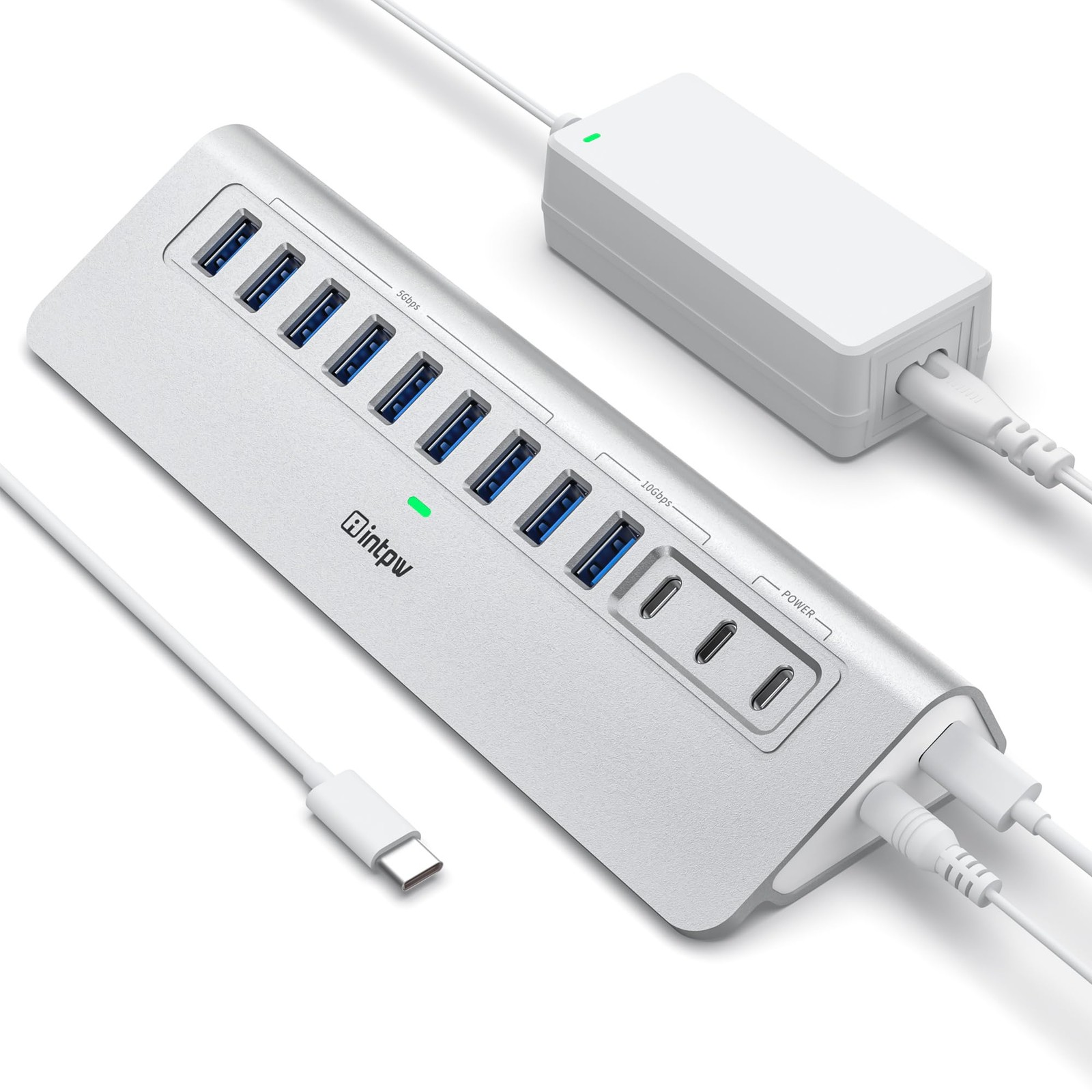 Powered USB Hub 10Gbps, 12-Port USB 3.2/USB C Hub, 65W Power Adapter
