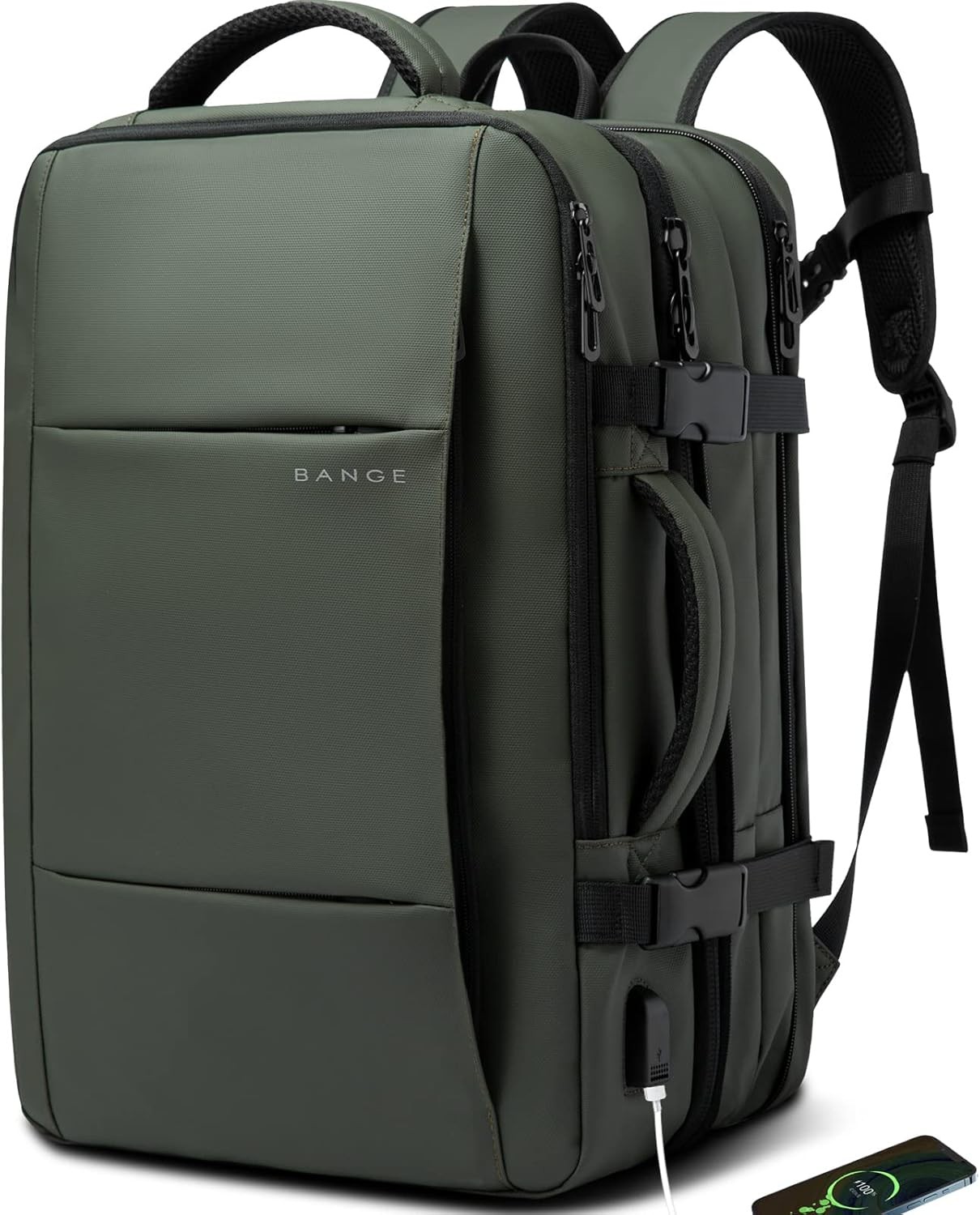 BANGE Expandable Travel Backpack,35LCarry on Backpack 35L(expansion), Green 