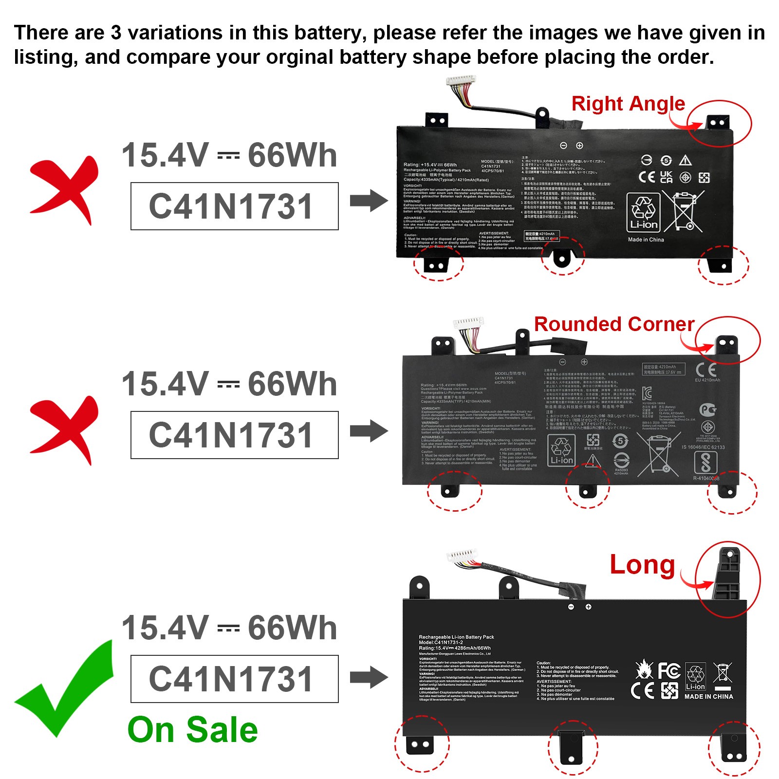 C41N1731-2 Battery For ASUS ROG Strix G17 G712LU G731G SCAR 17 G732LW