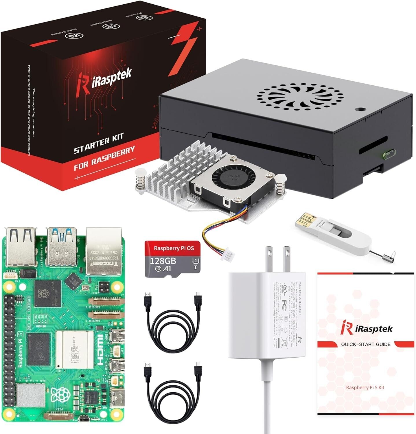 Raspberry Pi 5 Starter Kit 8GB RAM, 128GB OS Pre-Loaded, Aluminum Case Included