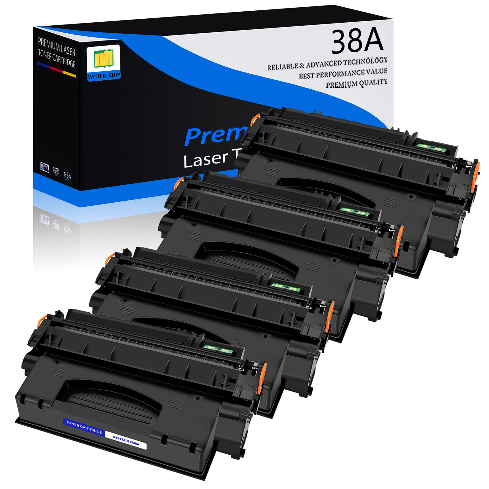 4PK Black High Yield Q1338A Toner Cartridge for HP LaserJet 4200 4200dtn Printer