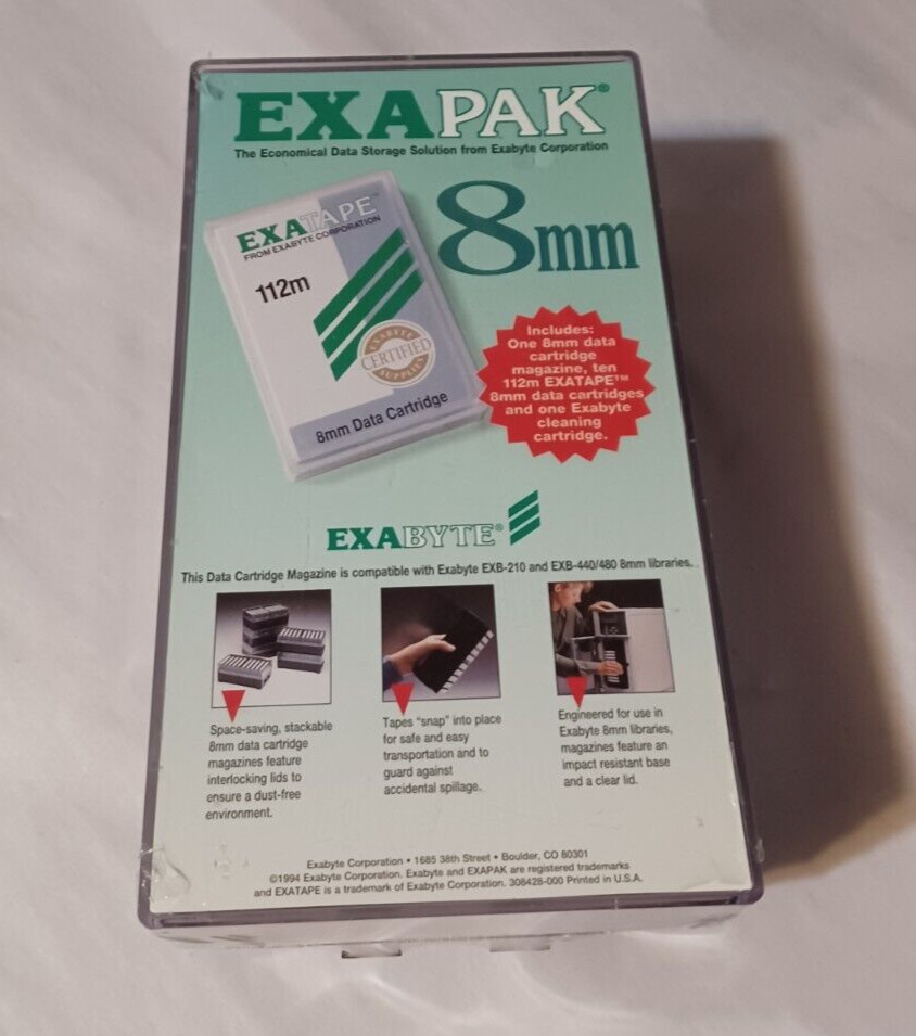 New Exabyte Exatape Exapak 8mm Data Cartridges 112m & Magazine #306689-001