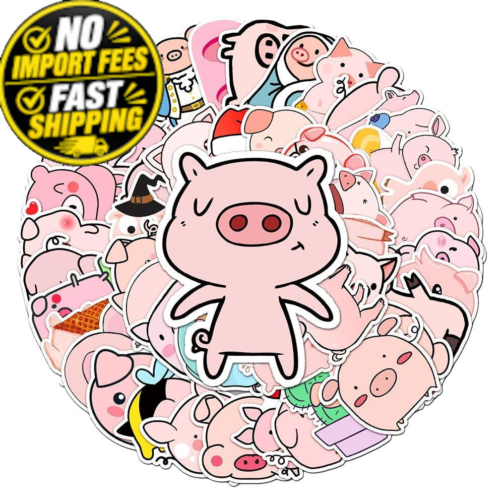50 PCS Pink Waterproof Simple Cartoon Pig Vinyl 5.5-8 cm (2.2-3.1 in),