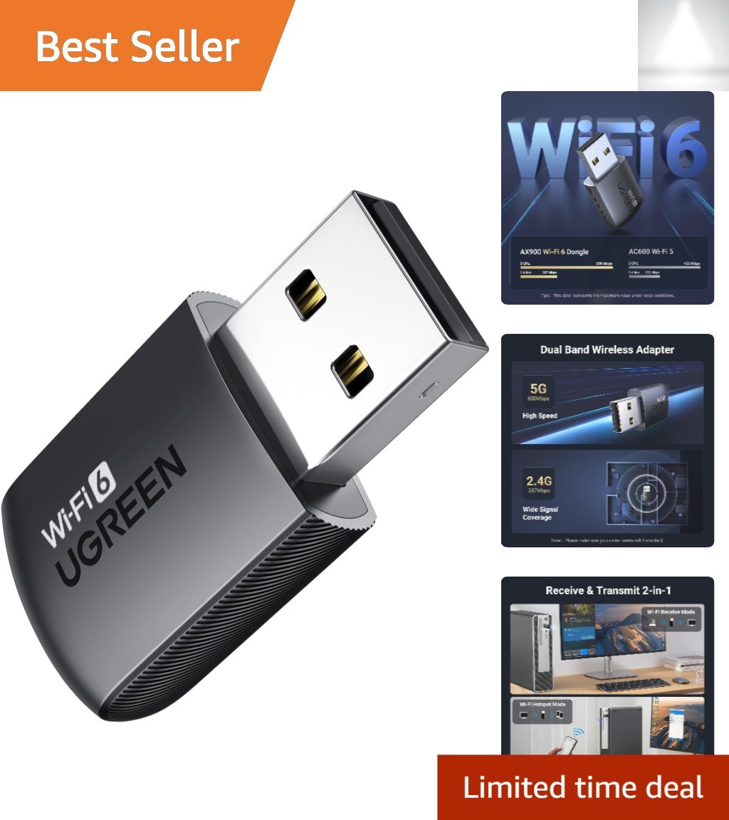 High-Speed AX900 USB WiFi 6 Adapter for Windows 10/11 - 5GHz/2.4GHz Connection