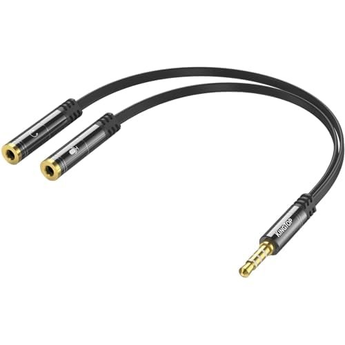 KINGTOP 3.5mm Headphone Mic Splitter Adapter - [1 Male to 2 Female] Headset Spli