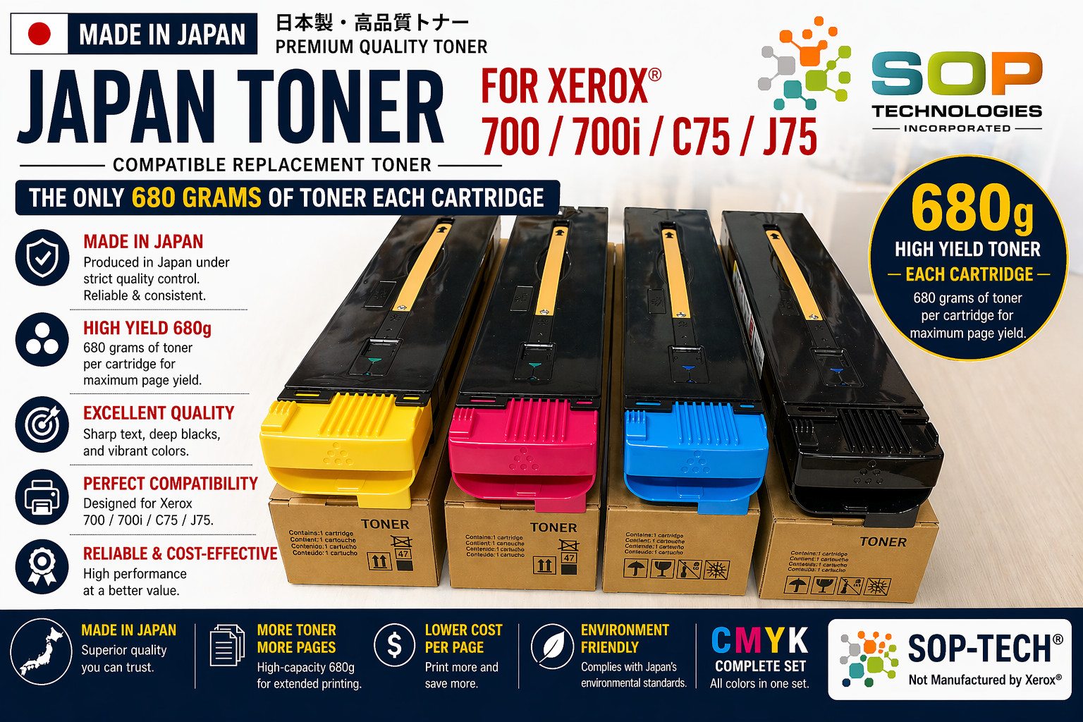4 Pk Japan Replacement  Toner for  Xerox 700 700i J75 DC  SOLD (JAPAN Powder)