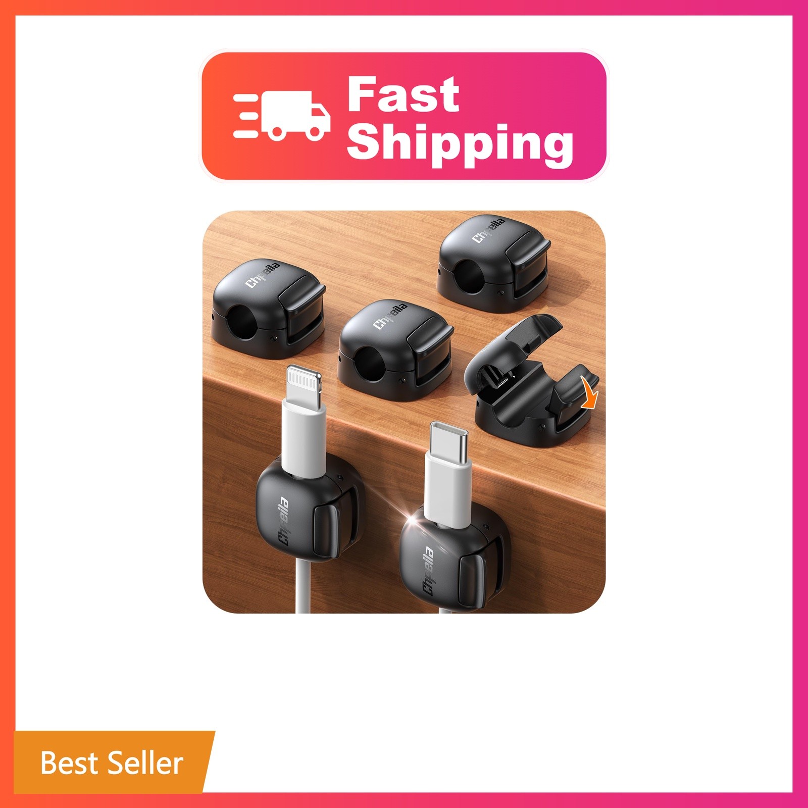 Chfeila Black Spring Cable Clips 6 Pack