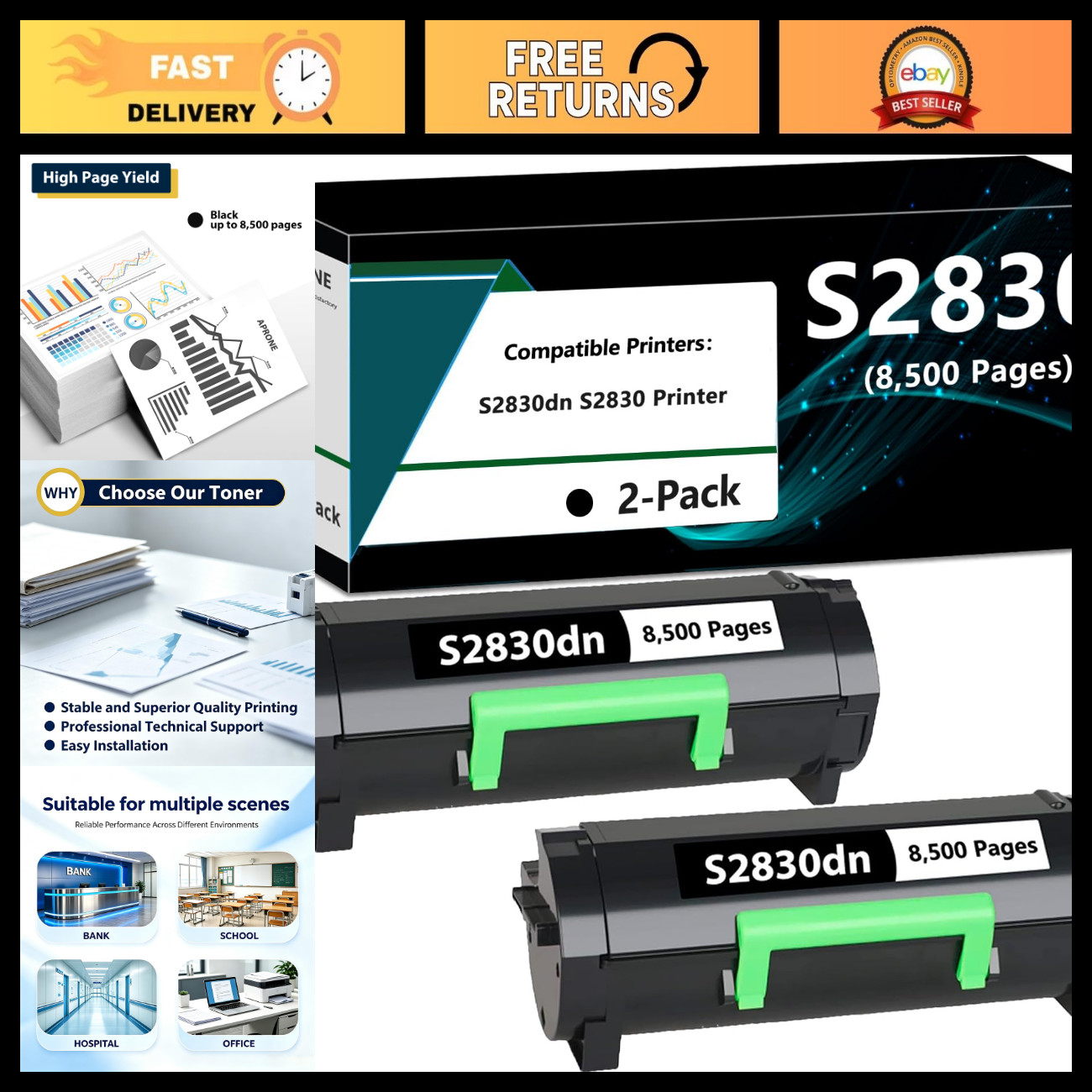 Compatible Toner Cartridge for Dell S2830dn S2830 - High Yield, Quality Print