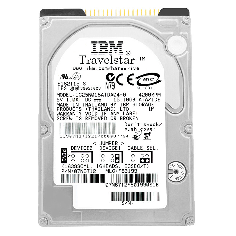 IBM IC25N015ATDA04-0 15GB 4200Rpm Ide / Ata 512Kb 2.5'' Inch 07N6712
