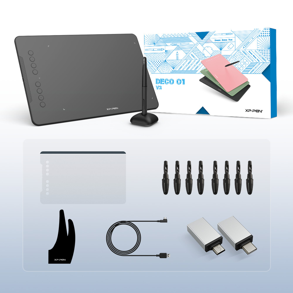XPPen Deco 01 V2 Graphics Drawing Tablet Board 10''×6.25'' 60° Tilt Refurbished