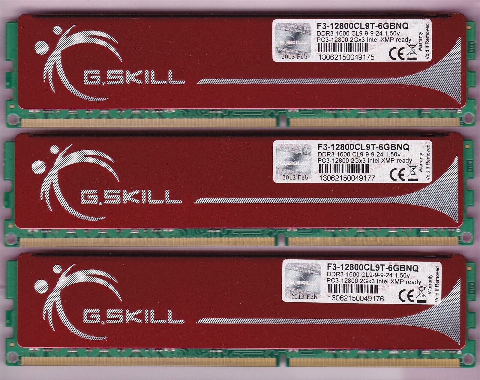 6GB 3x2GB DDR3-1600 PC3-12800 G.SKILL F3-12800CL9T-6GBNQ XMP READY MEMORY KIT