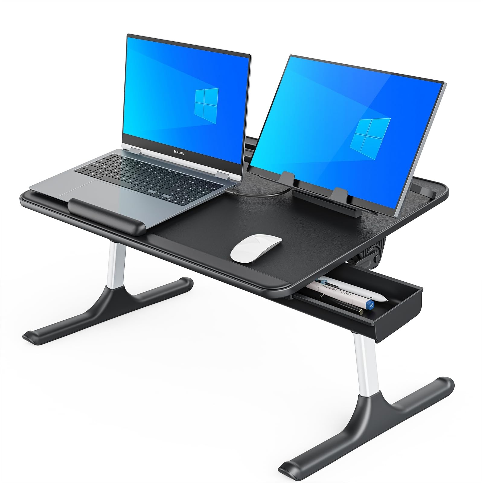 Lap Desk for Bed, X-Large Foldable Laptop Table with Book Stand, Wrist Rest, ...