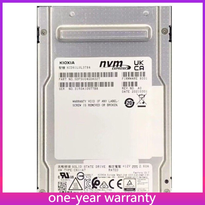 KIOXIA CD6 3.84TB 2.5" U.2 PCIe KCD61LUL3T84 SSD Solid State Drive 90+% Health