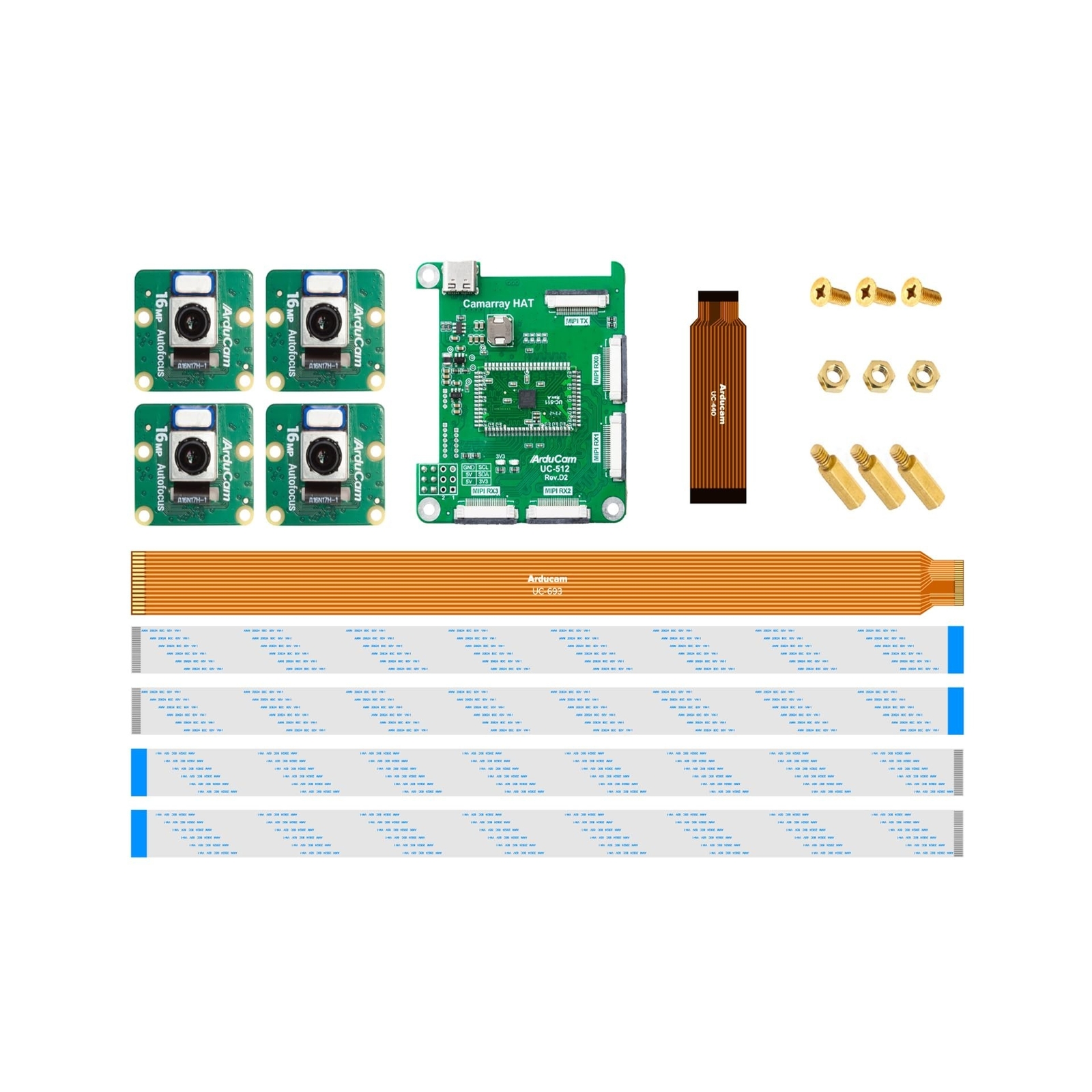 Arducam 16MP Autofocus Quad-Camera Kit for Raspberry Pi, 16MP IMX519 Autofocu...