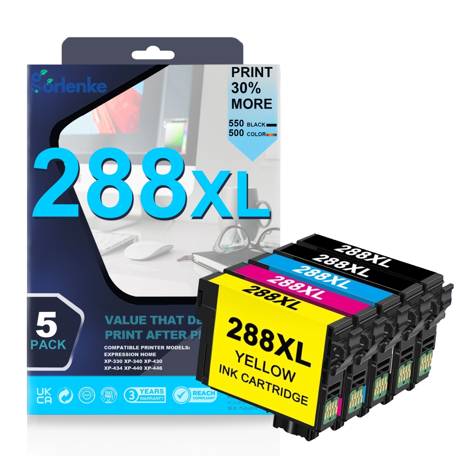 288XL Ink Cartridges 5PK (2BK/C/M/Y) for Epson XP-340 XP-330 XP-446 XP-440 