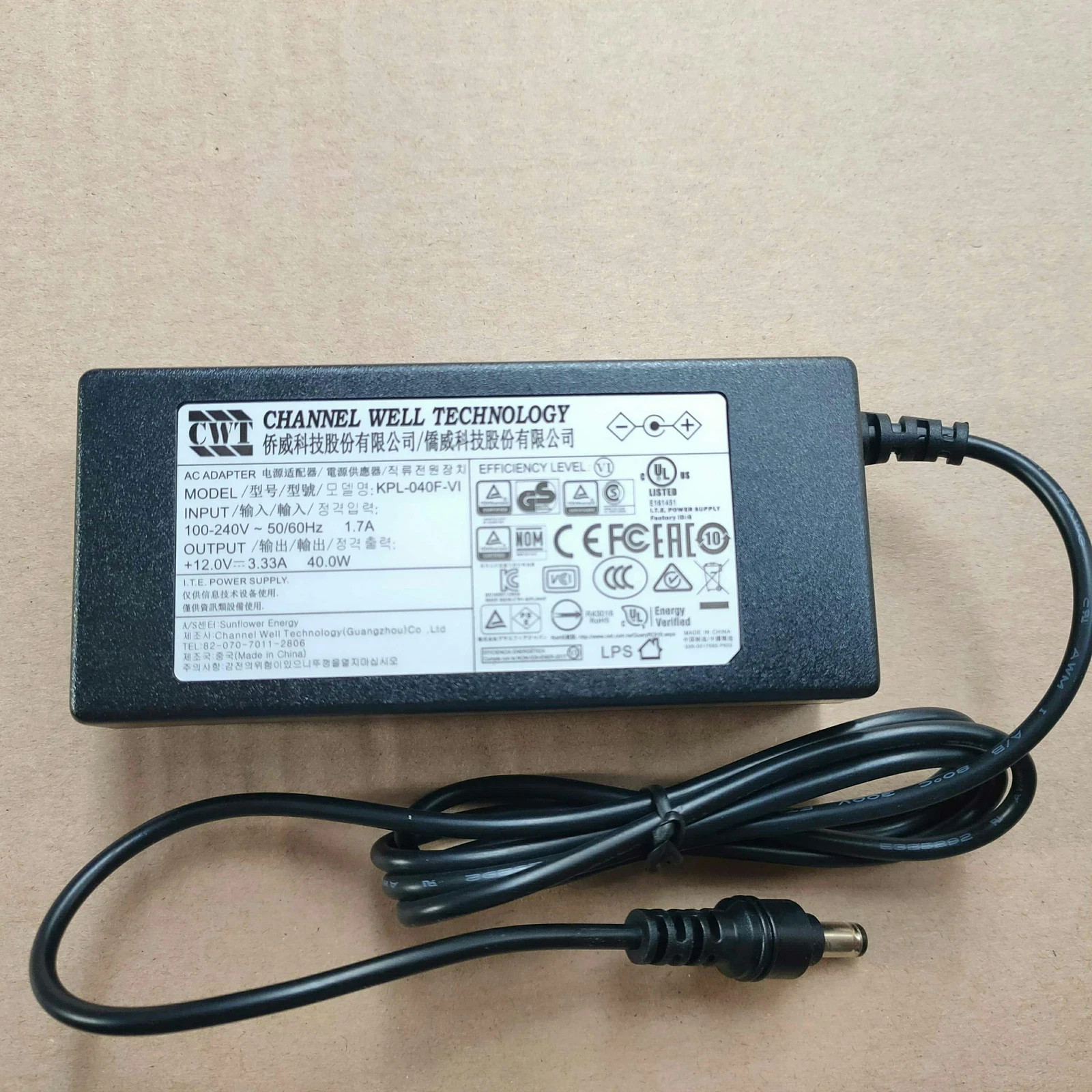 Genuine CWT AC Adapter KPL-040F-VI 12V 3.33A Power Supply For Hikvision
