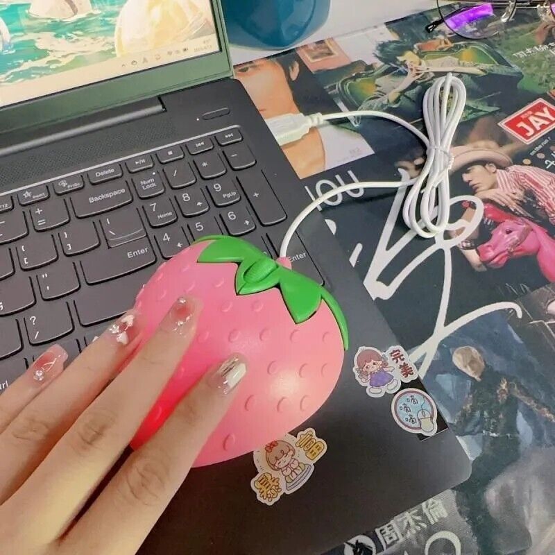 Cute PINK  STRAWBERRY Wired Mouse USB PC Computer Laptop
