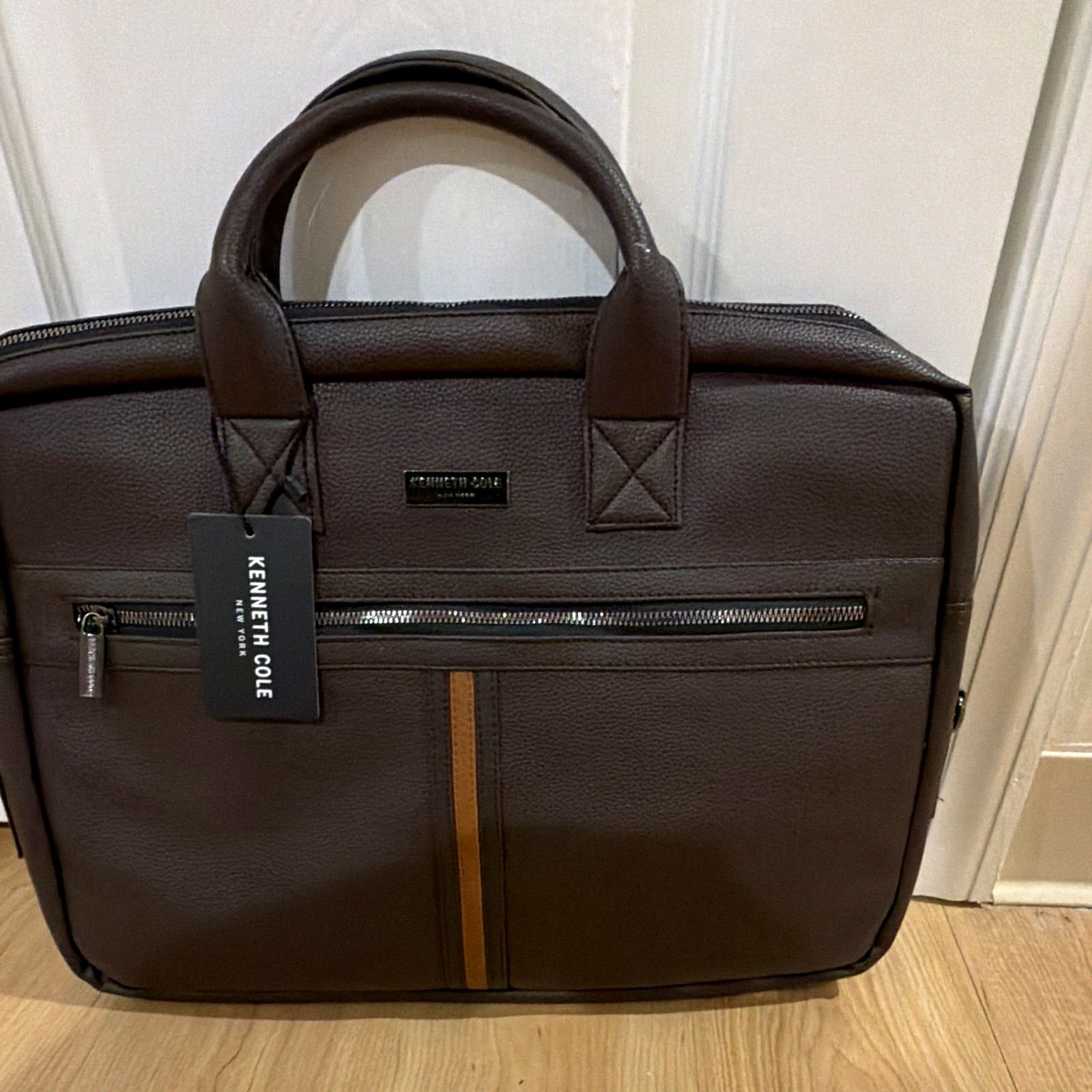 Kenneth Cole Brown Synthetic Leather Laptop Briefcase 15in Padded Zipper