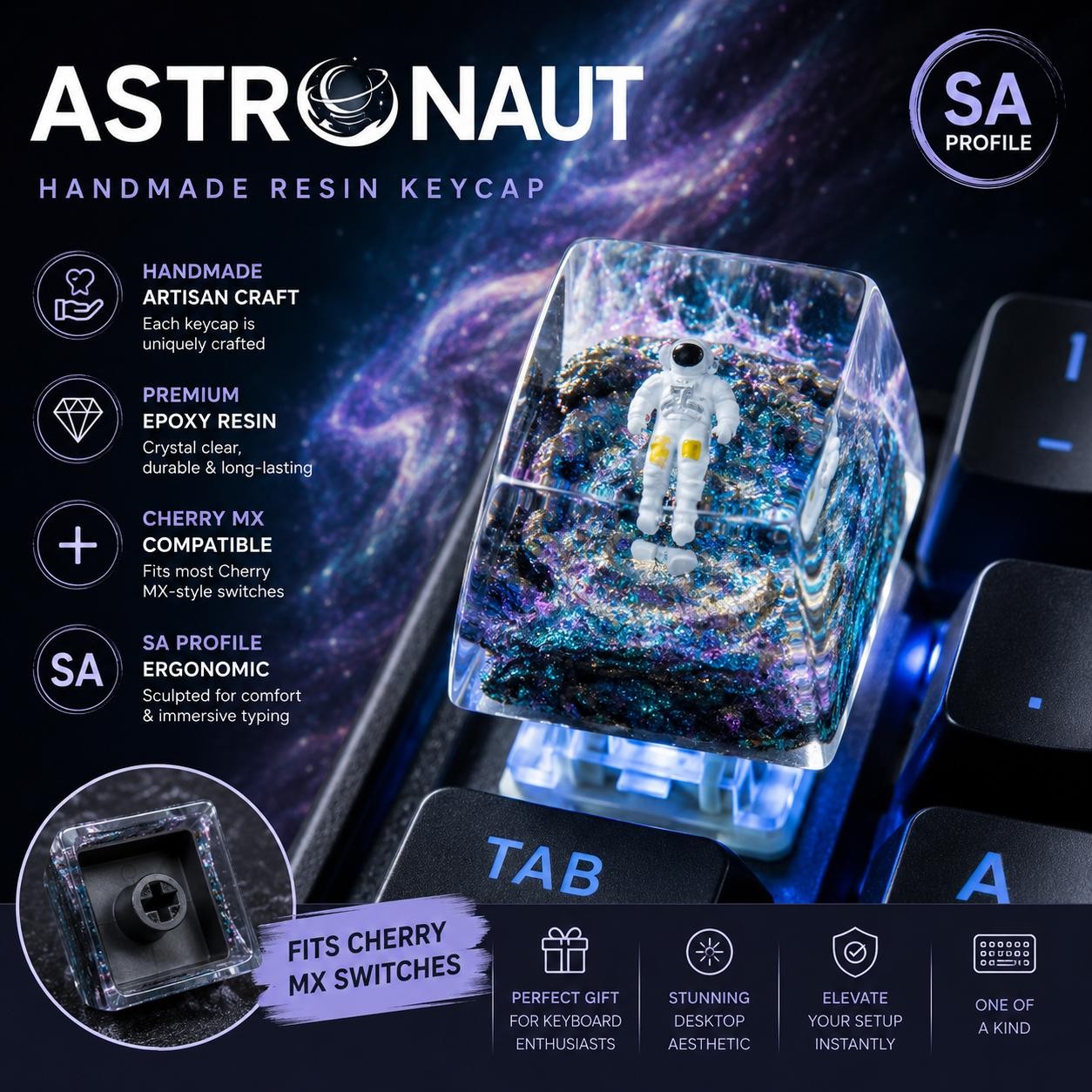 Resin Custom Keycap 1U Handmade Nebula Space Mechanical Keyboard Esc R4 Key cap