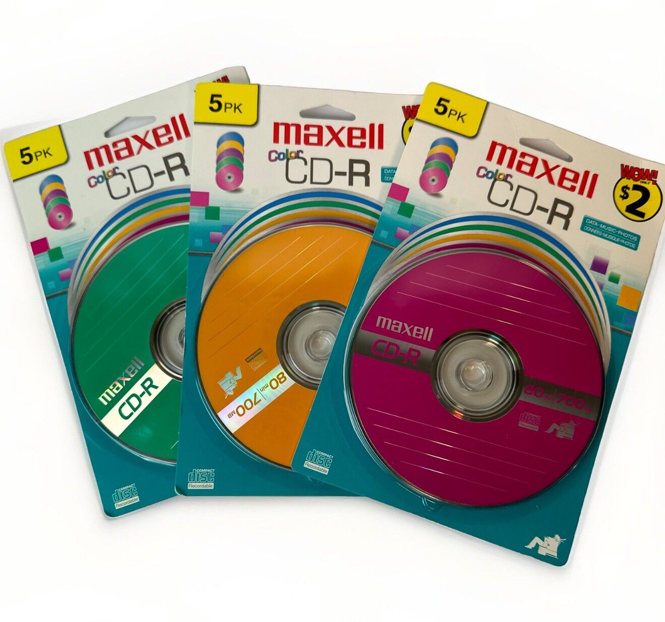 3 Maxell Color CD-R 80 Minute 700MB Blank Disc 5-Pack NEW O10