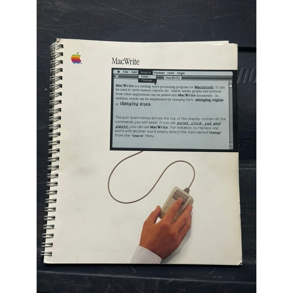 Vintage Apple MacWrite Macintosh User Manual Spiral Bound Rainbow Logo 80s