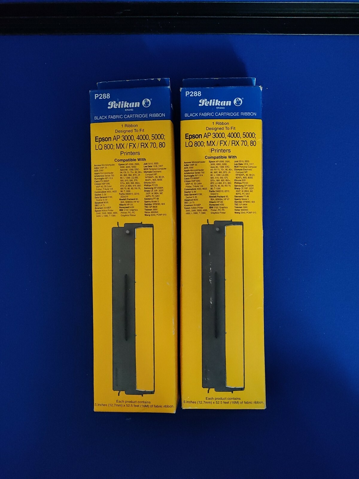Lot (2) Pelikan P288 Black Fabric Cartridge Ribbons For Epson Printers
