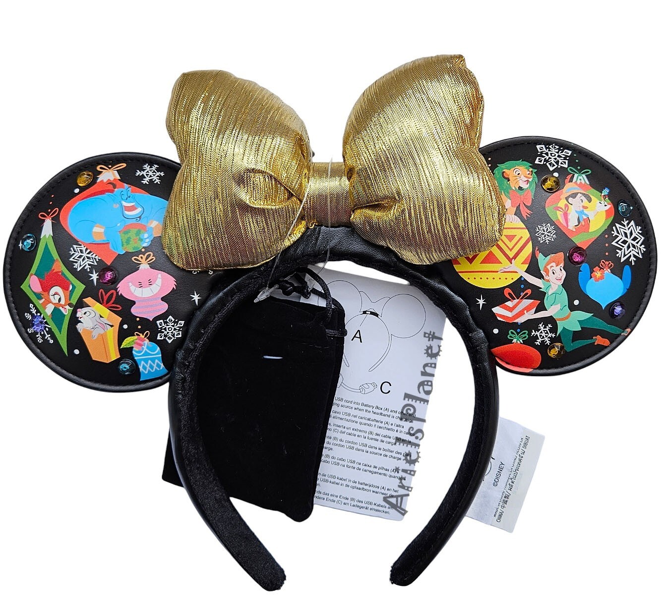 Disney Parks Christmas Holiday Light-Up USB Minnie Mouse Golden Bow Ear Headband