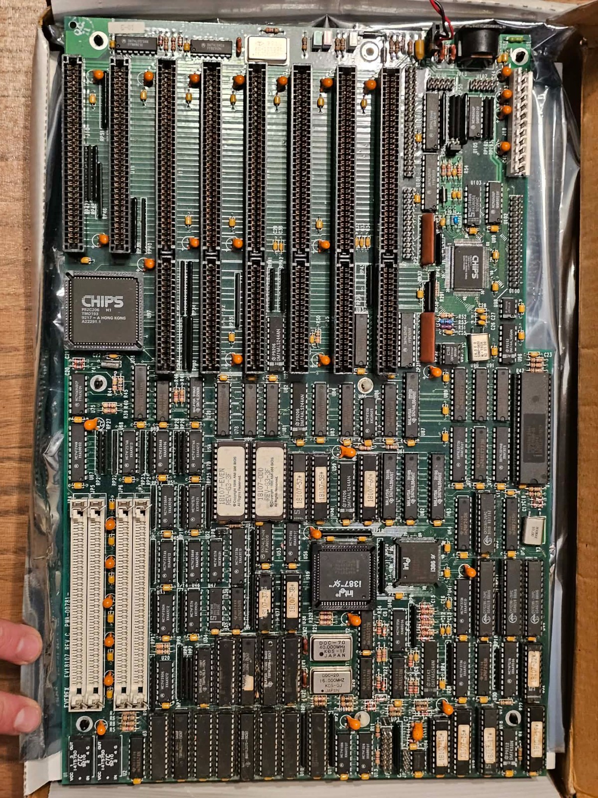 Mint RARE NOS Everex EV-18107) Motherboard RevC w/Intel 387SX CPU ISA Slots