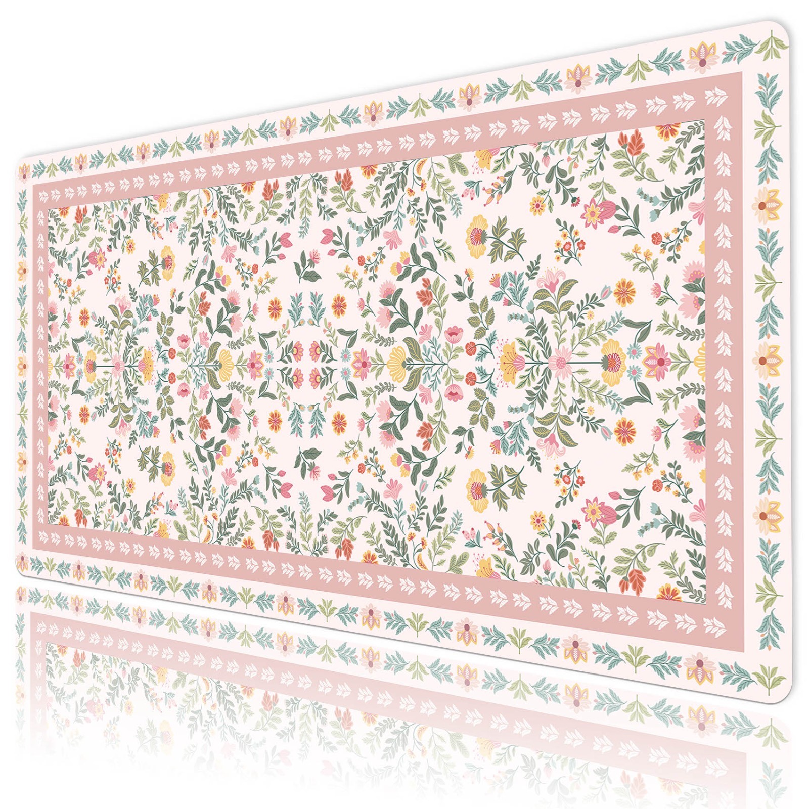 Modern Aesthetic Cute Boho Floral Pink Desk Mat for Keyboard and Mouse Desk Pad