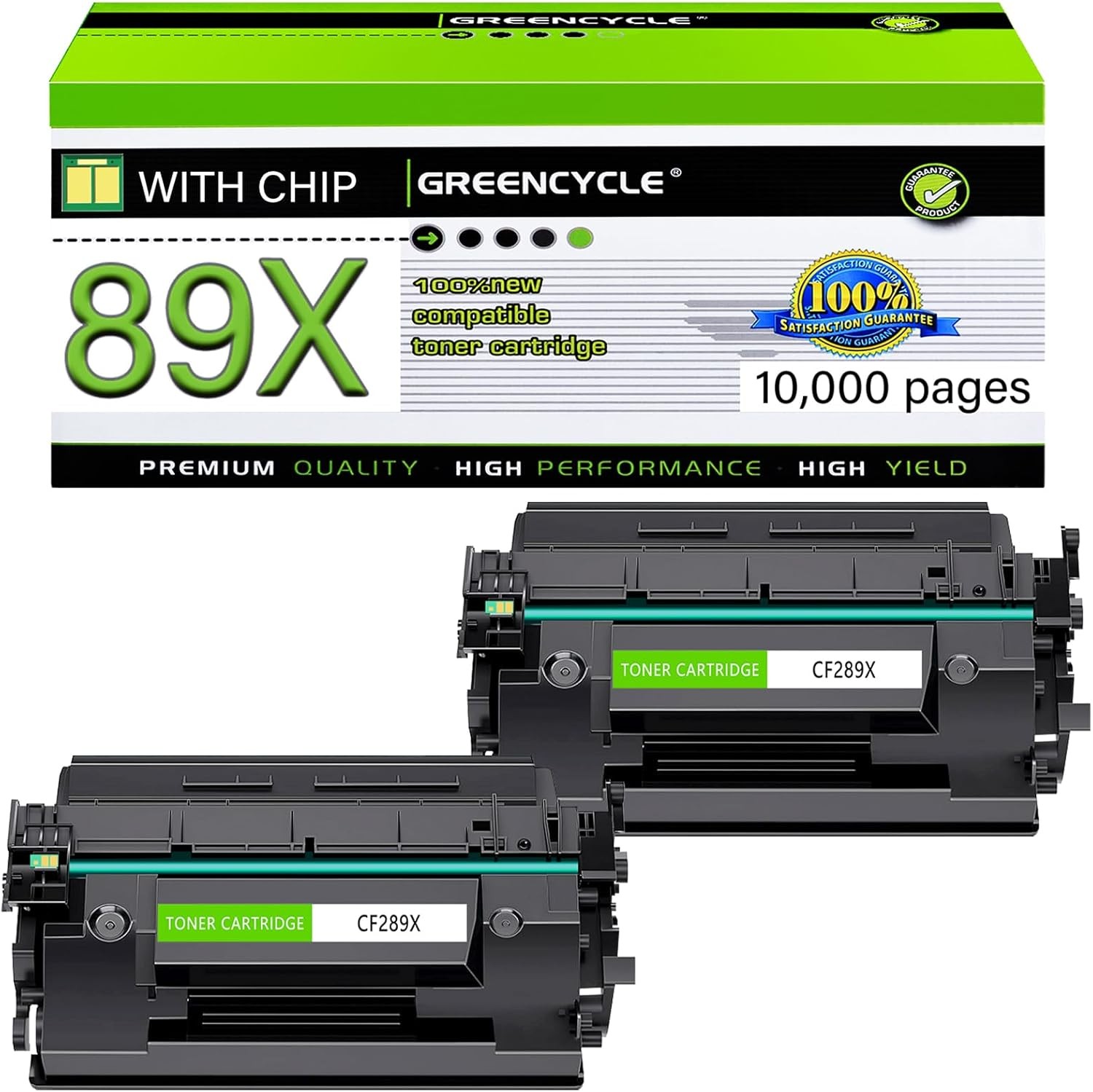 GREENCYCLE 2PK CF289X New Chip Toner Cartridge For HP LaserJet MFP M528DN M528F