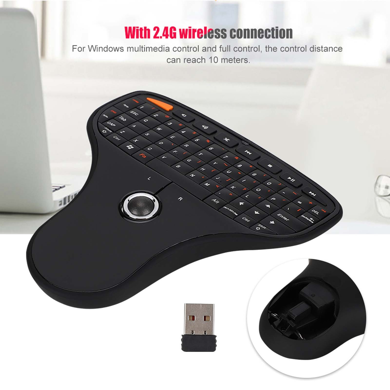 N5901 QWERTY Keyboard Trackball 2.4G Wireless Mini USB MultiMedia Keyboard For