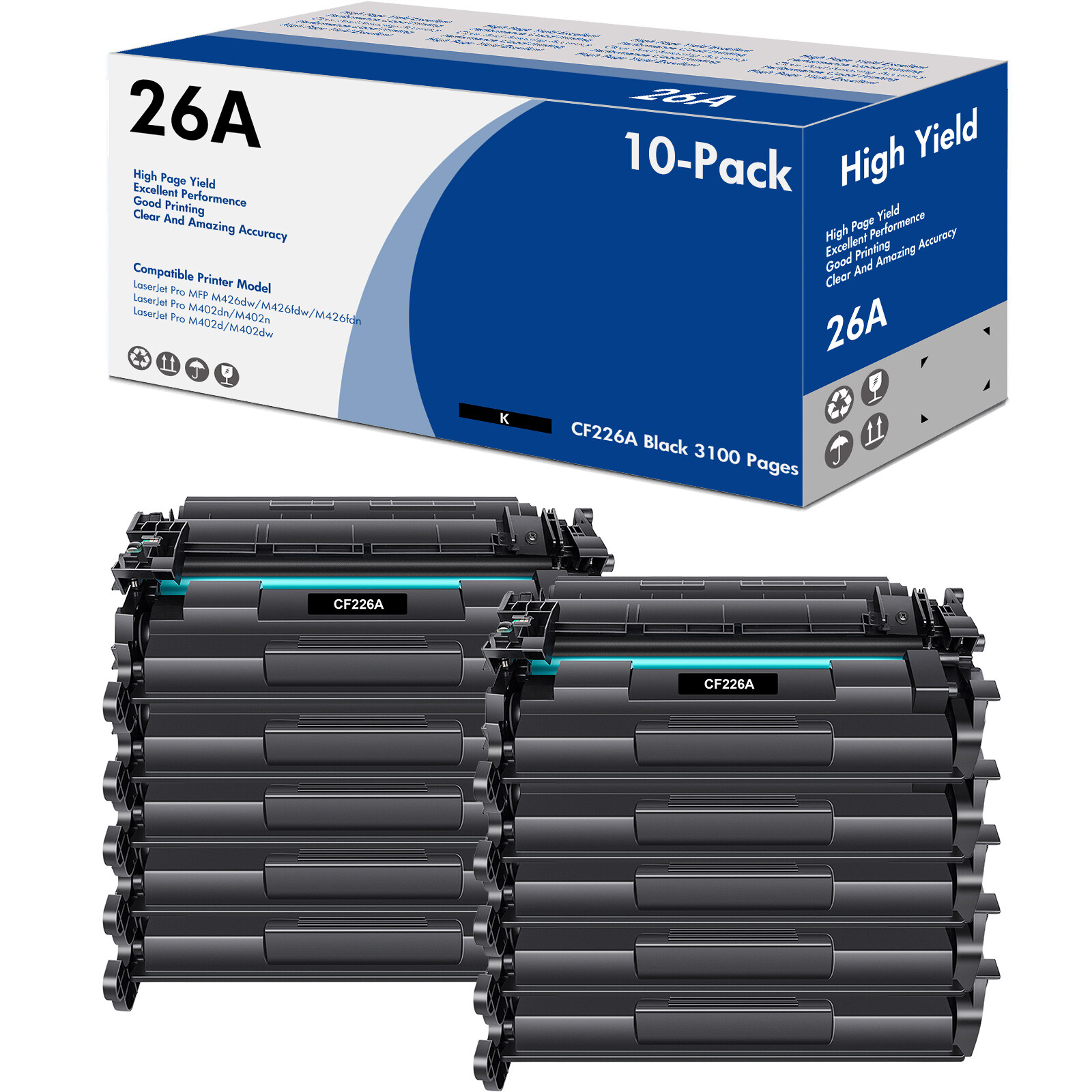 10x Black Toner Compatible With HP 26A CF226A LaserJet Pro MFP M426fdw M426 M402