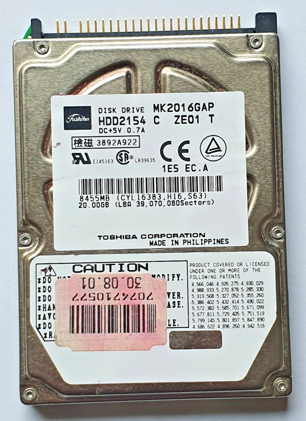20GB IDE Toshiba MK2016GAP P-ATA 4200RPM 1MB HDD 2.5" Internal Hard Drive