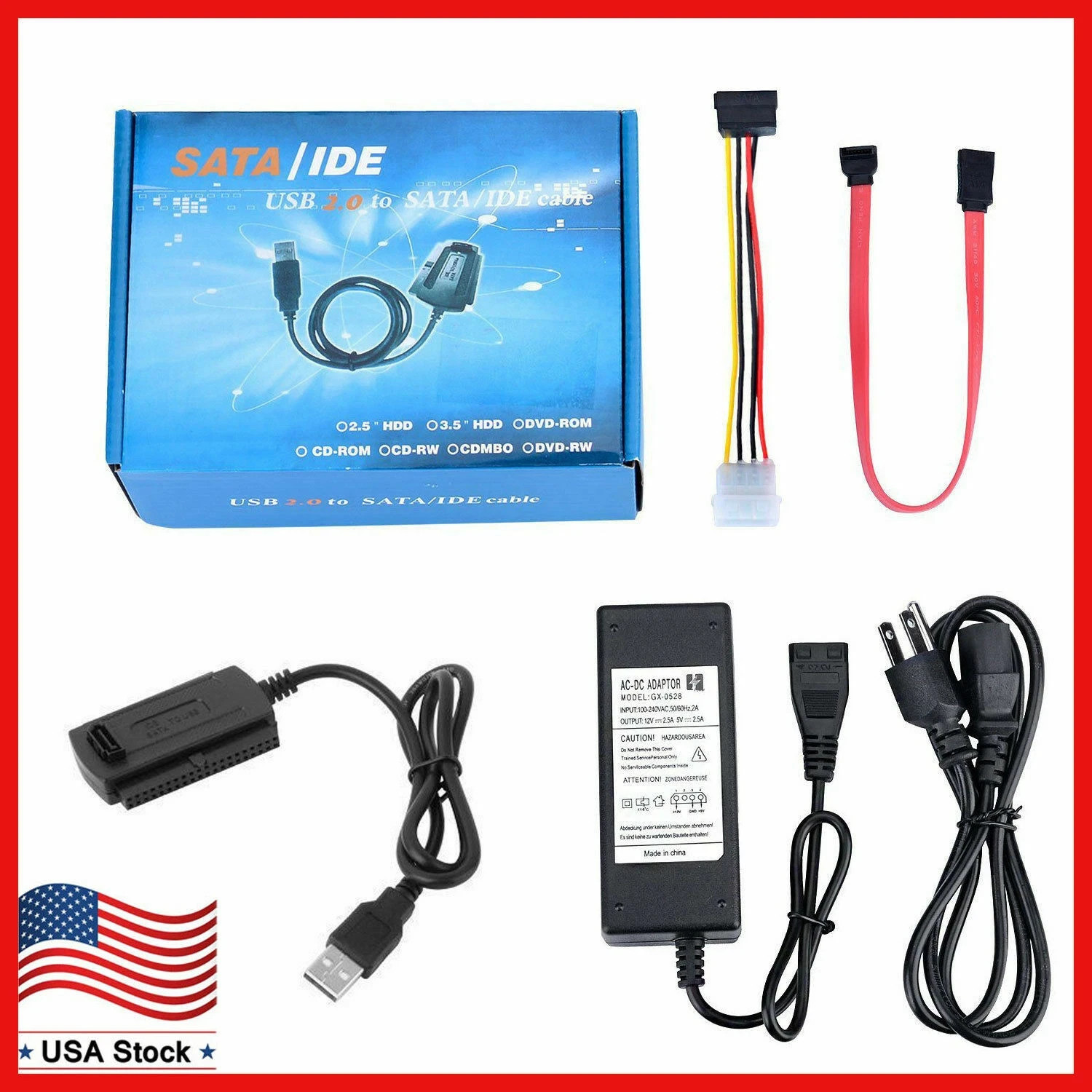 USB 2.0 to IDE SATA S-ATA 2.5 3.5'' Hard Drive HD HDD Converter Adapter Cable