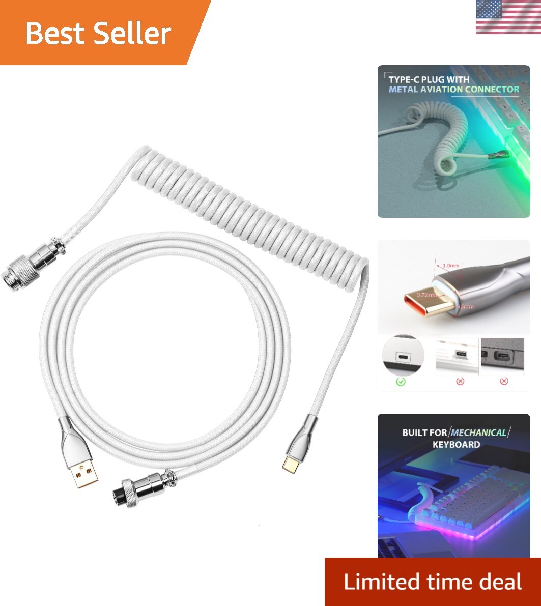 Durable Coiled USB C to USB A Polyurethane Cable for Mechanical Gaming Keyboards