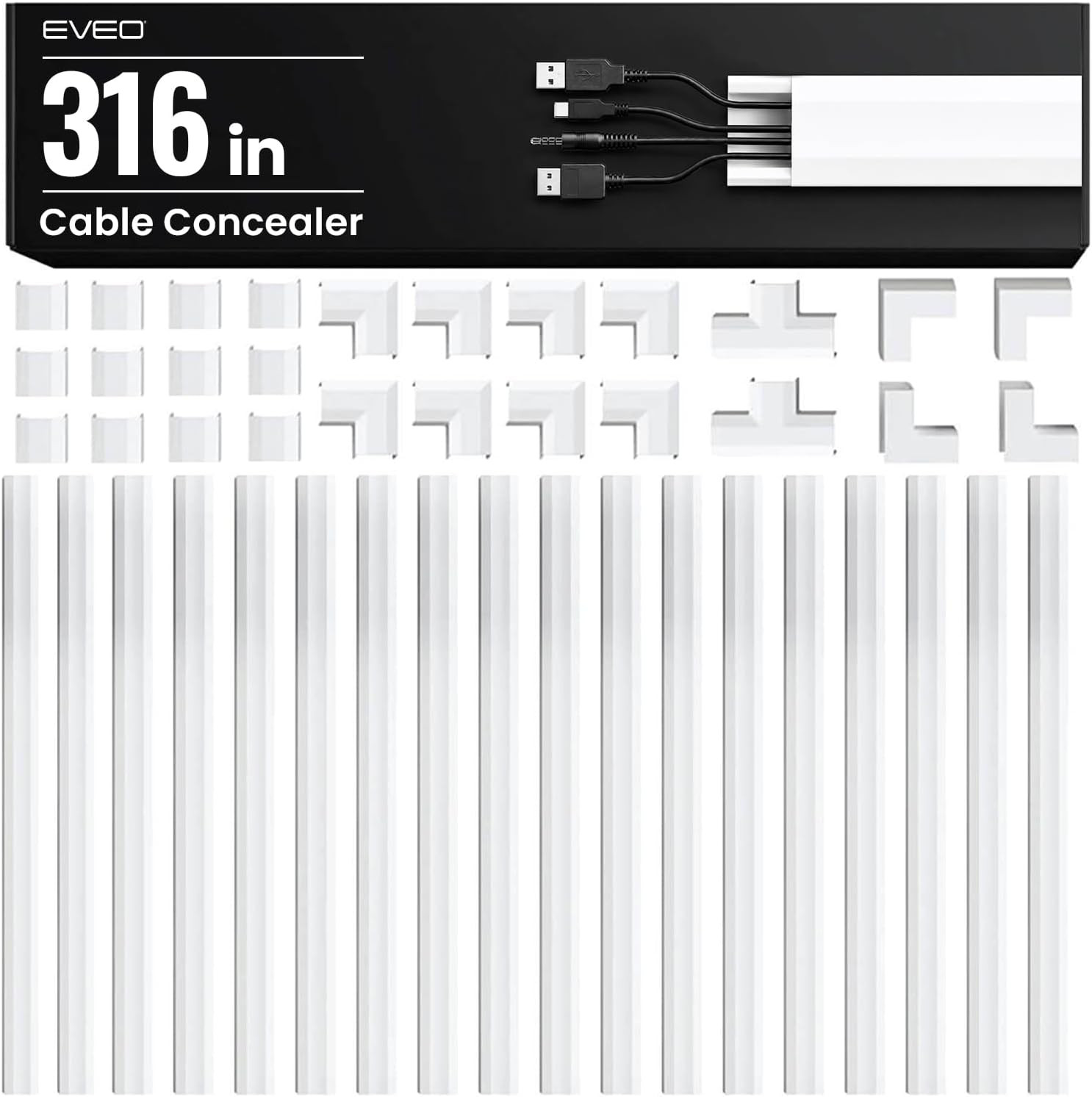 Cable Hider Wall 306” - Cable Raceway Cord Hider - Wire Covers for Cords on Wall
