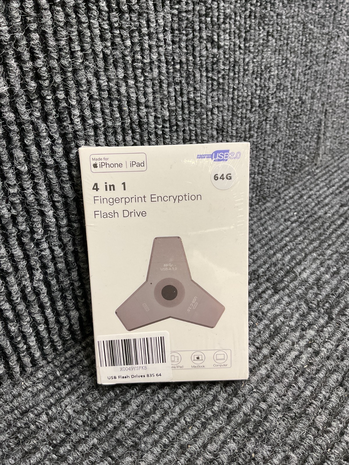 64GB Fingerprint encryption Flash Drive 4 in 1 OTG USB 3.0 + USB-C 3.0 Memory St