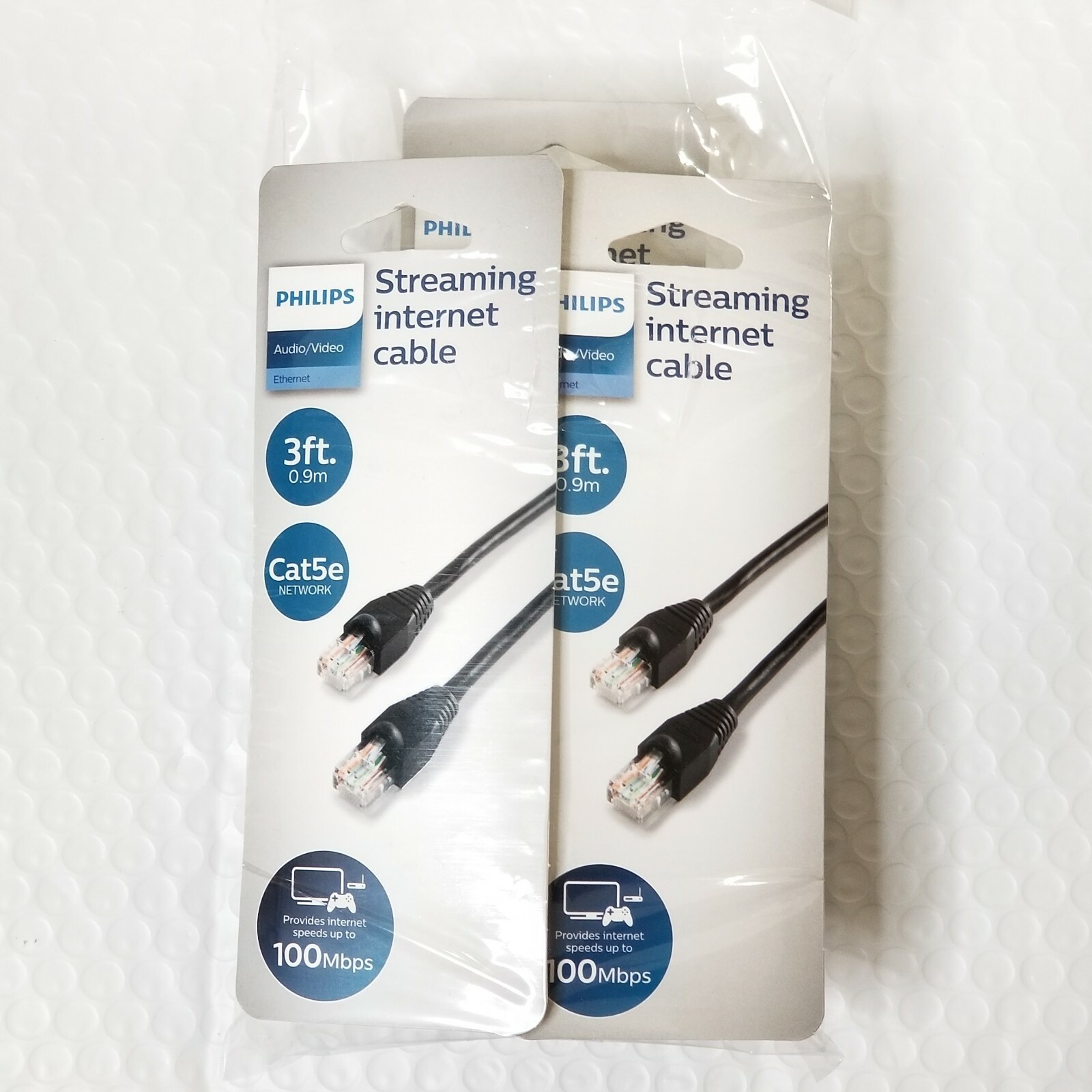 3 Pack Philips Cat5e Ethernet Network Streaming Internet Cable 3ft 0.9m 100Mbps