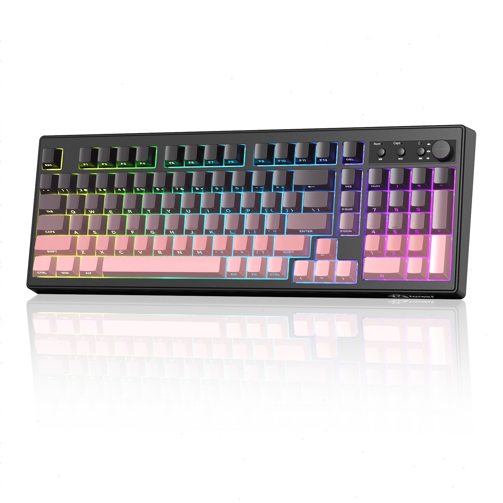 FREEWOLF K100 99 Keys Gaming Creamy Silent Wireless Keyboard with Media Knob RGB