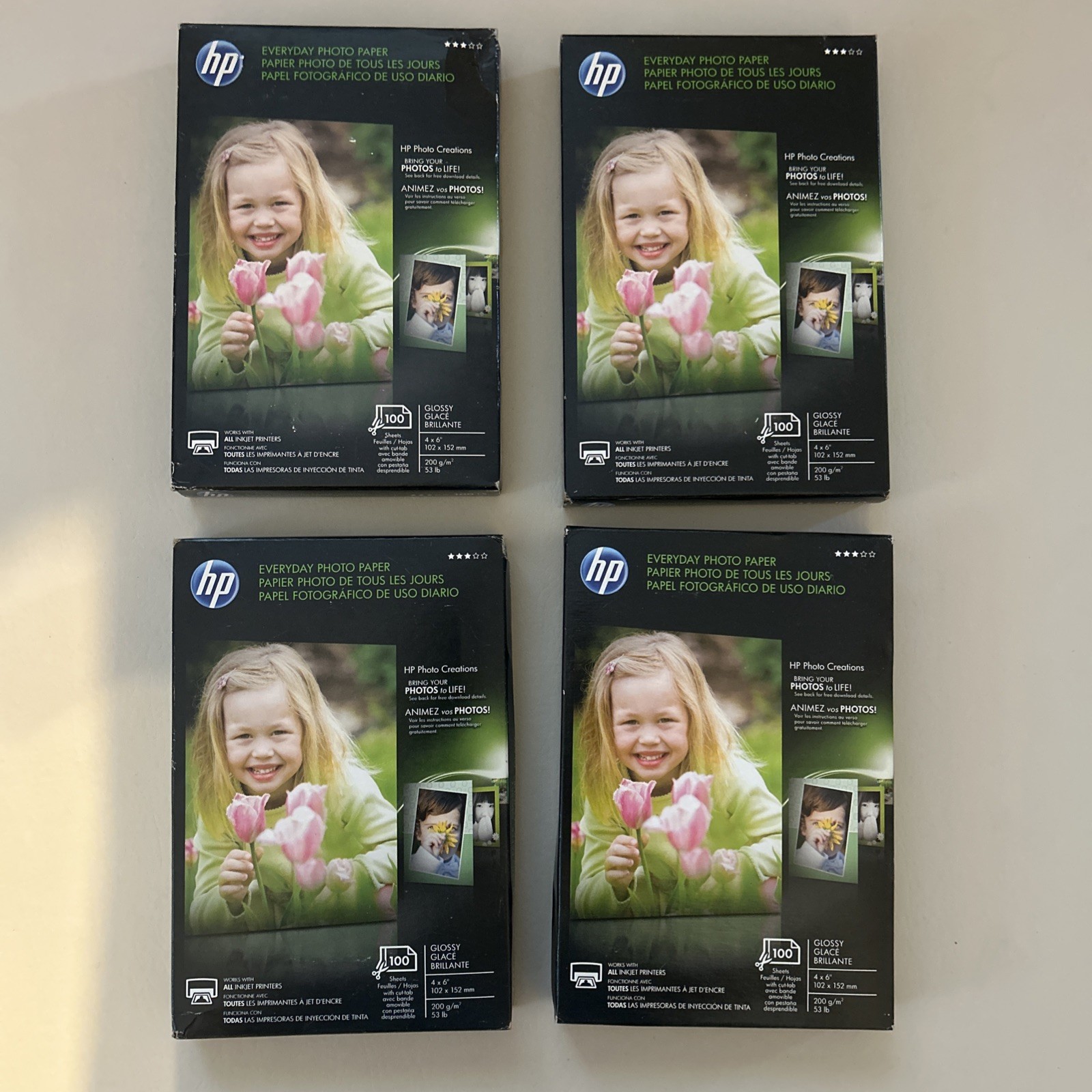 HP Everyday Photo Paper 100 Sheets 4x6 Glossy Inkjet Printers *Lot of 4*