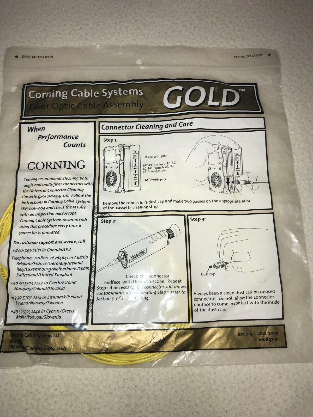 Corning Gold 1F 2.0 Fiber Optic Cable FCUPC/SCUPC 15M  Part #545801R3131015M NEW