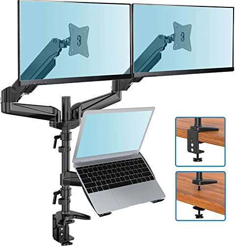 HUANUO Monitor and Laptop Mount, Gas Spring Dual Monitor Stand with Laptop Tray 