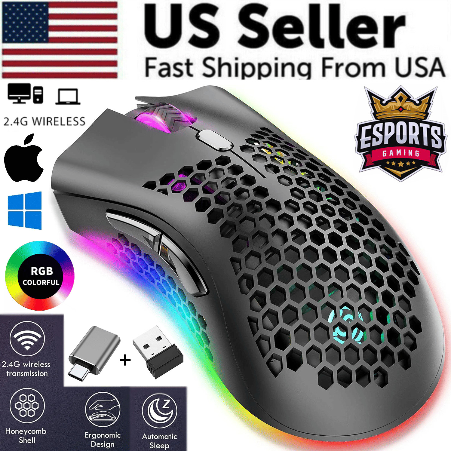 7 Color LED Backlit Wireless Mouse for Gaming and Work